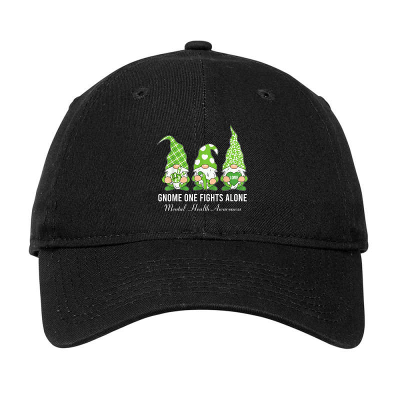 Green Ribbon Gnome One Fights Alone Mental Health Awareness Adjustable Cap by NathanielDesign | Artistshot