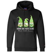 Green Ribbon Gnome One Fights Alone Mental Health Awareness Champion Hoodie | Artistshot