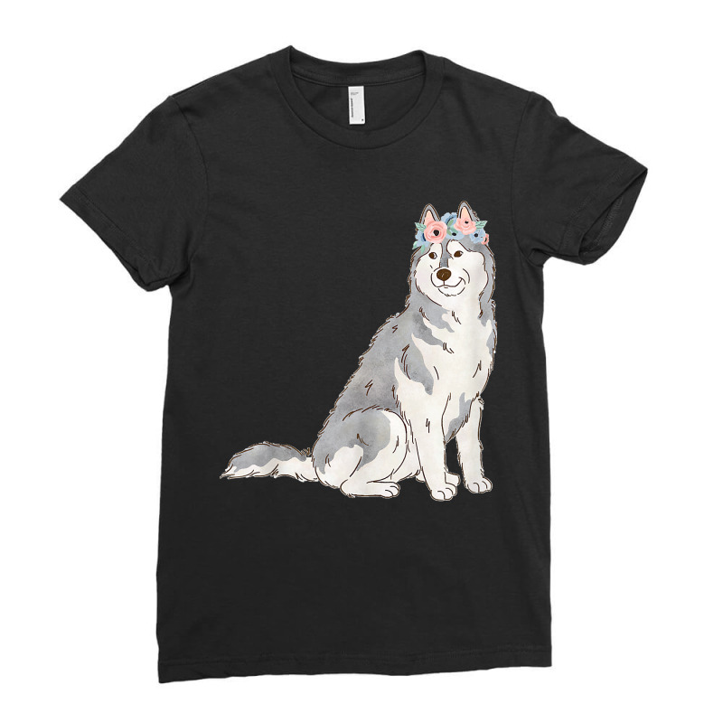 Floral Grey Siberian Husky Lovers Husky Dog Mom Ladies Fitted T-Shirt by WirtzRichard | Artistshot