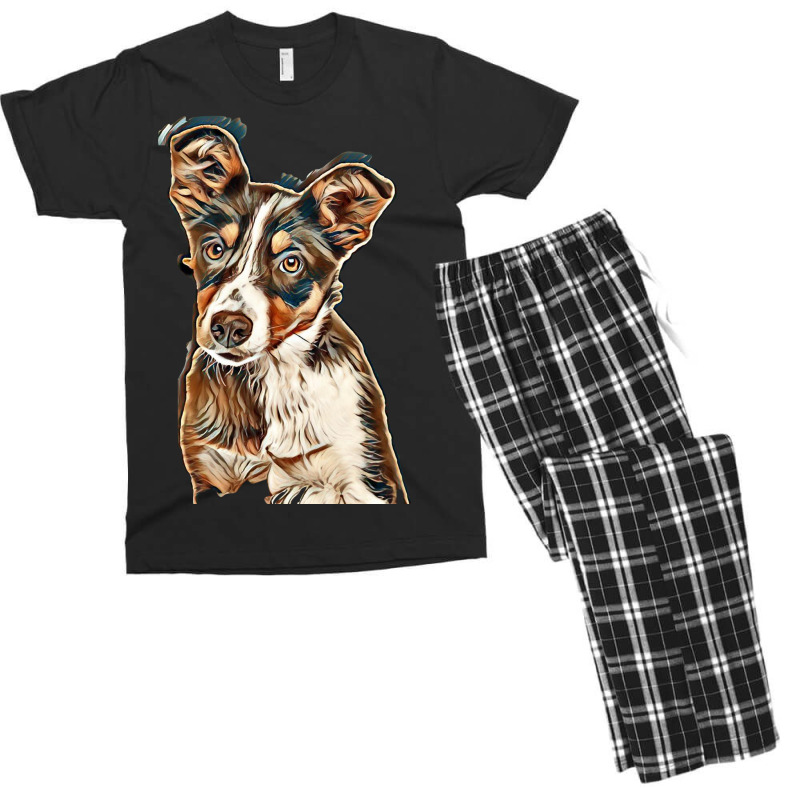 Australian Shepherd Dog Against Green Background Men's T-shirt Pajama Set by Kemnabi | Artistshot