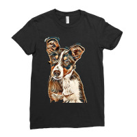 Australian Shepherd Dog Against Green Background Ladies Fitted T-shirt | Artistshot