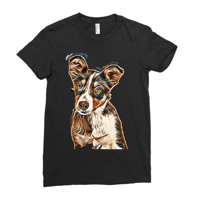 Australian Shepherd Dog Against Green Background Ladies Fitted T-Shirt by Kemnabi | Artistshot