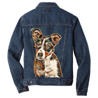 Australian Shepherd Dog Against Green Background Men Denim Jacket | Artistshot