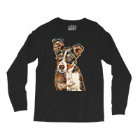 Australian Shepherd Dog Against Green Background Long Sleeve Shirts | Artistshot