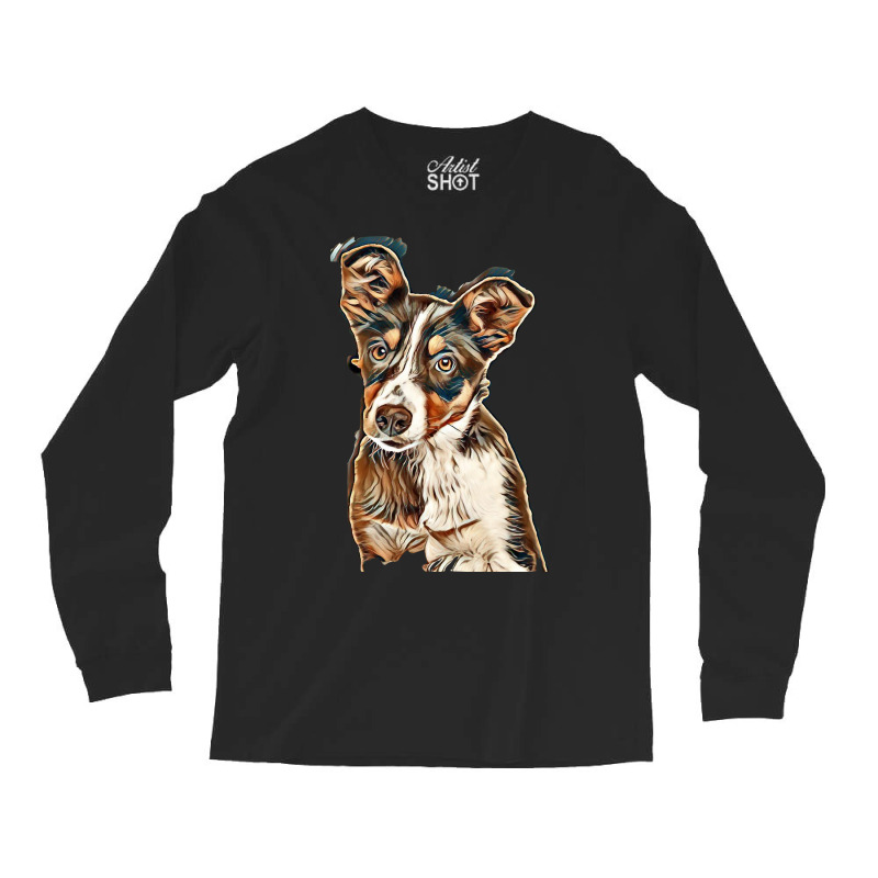 Australian Shepherd Dog Against Green Background Long Sleeve Shirts by Kemnabi | Artistshot