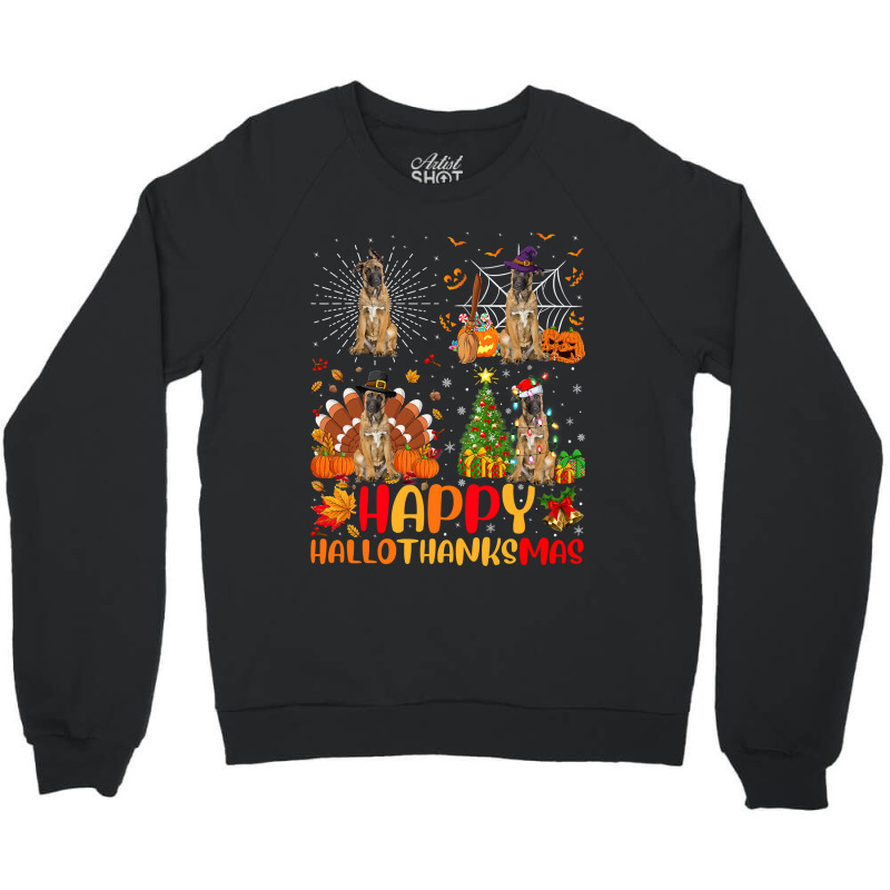 Halloween Thanksgiving Christmas Malinois Dog Hallothanksmas Crewneck Sweatshirt by peafowl | Artistshot