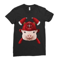 Firefighter Pig Fireman Boys Kids Fire Rescue Farm Animal 249 Ladies Fitted T-shirt | Artistshot