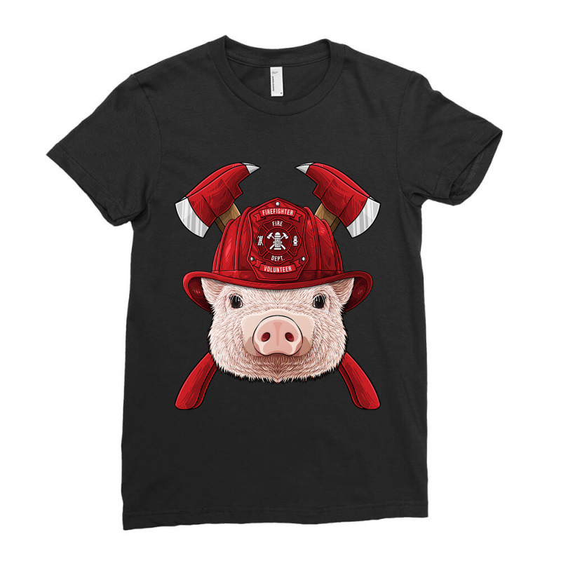 Firefighter Pig Fireman Boys Kids Fire Rescue Farm Animal 249 Ladies Fitted T-Shirt by peafowl | Artistshot