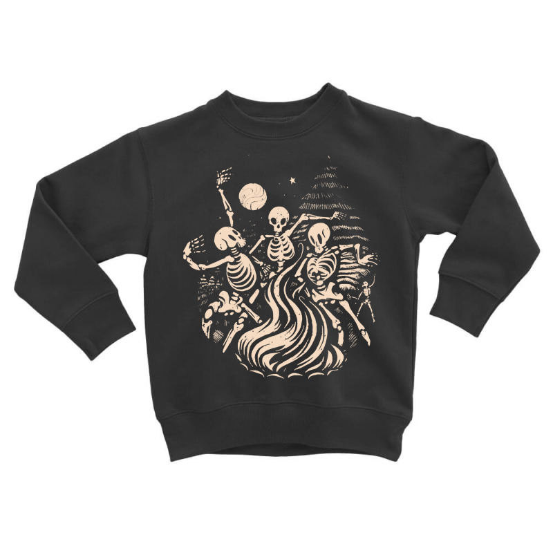 Halloween T  Shirt Skeletons Dancing Around A Fire Under The Moon T  S Toddler Sweatshirt by sutevapor | Artistshot