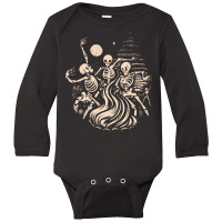 Halloween T  Shirt Skeletons Dancing Around A Fire Under The Moon T  S Long Sleeve Baby Bodysuit | Artistshot