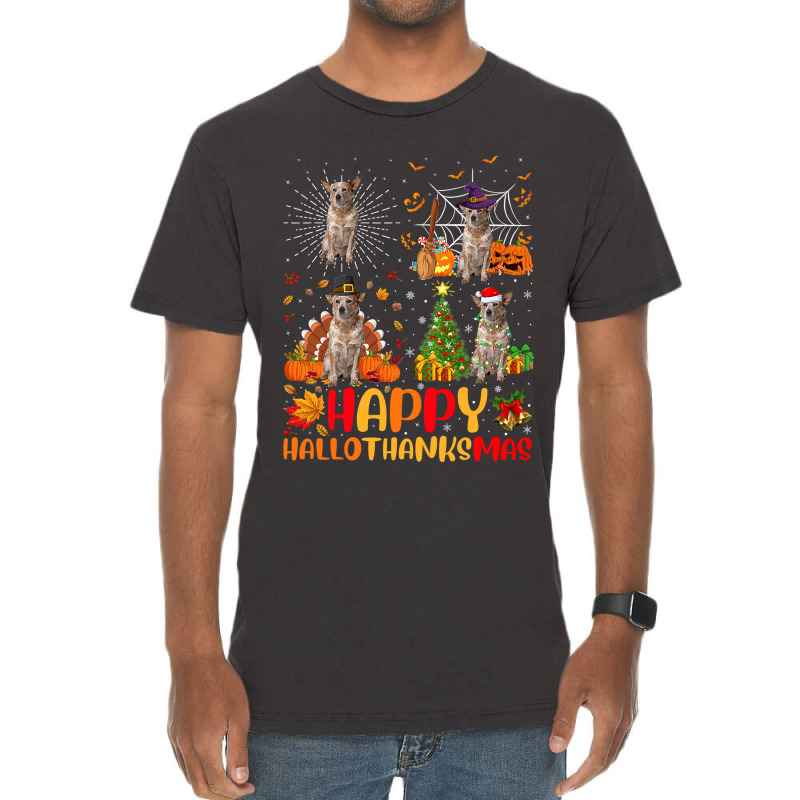 Halloween Christmas Australian Cattle Dog Hallothanksmas Vintage T-Shirt by peafowl | Artistshot