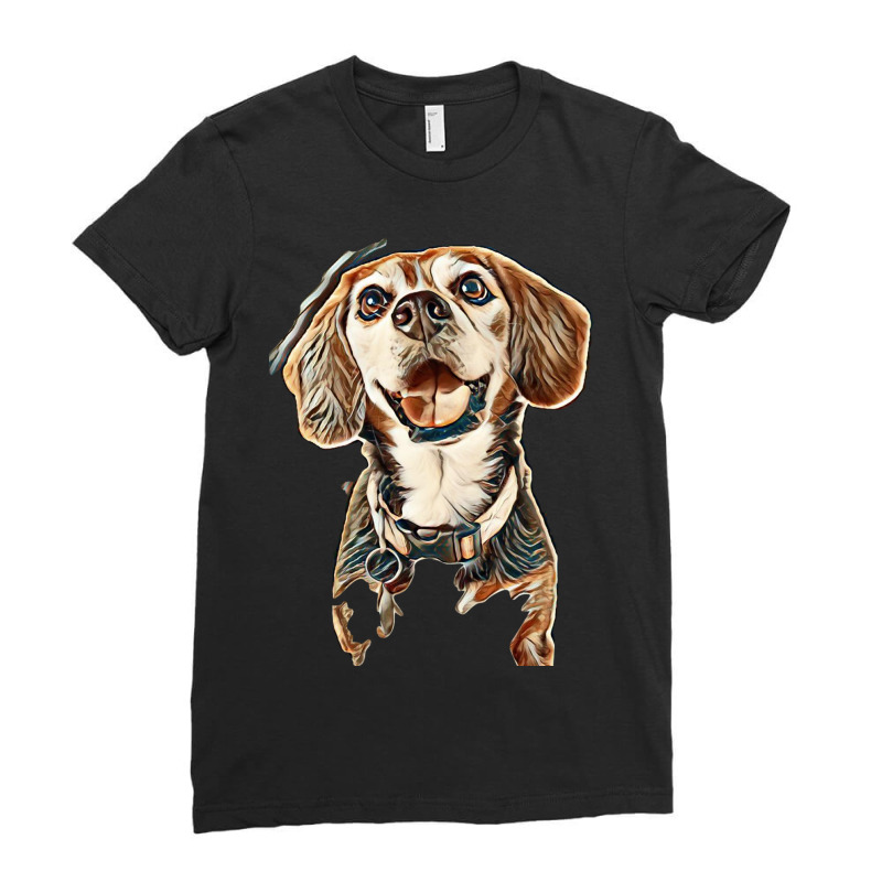 Dog Isolated Happy Face Ladies Fitted T-Shirt by Kemnabi | Artistshot