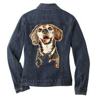 Dog Isolated Happy Face Ladies Denim Jacket | Artistshot