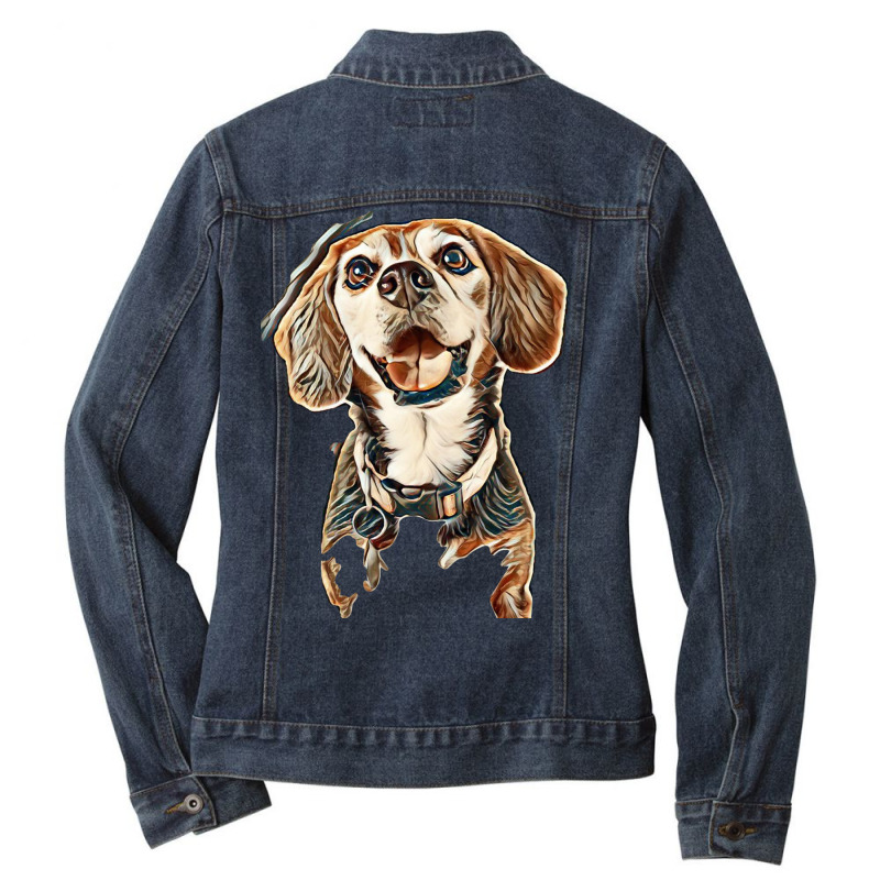 Dog Isolated Happy Face Ladies Denim Jacket by Kemnabi | Artistshot