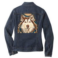 Siberian Husky Studio Shoot. Ladies Denim Jacket | Artistshot