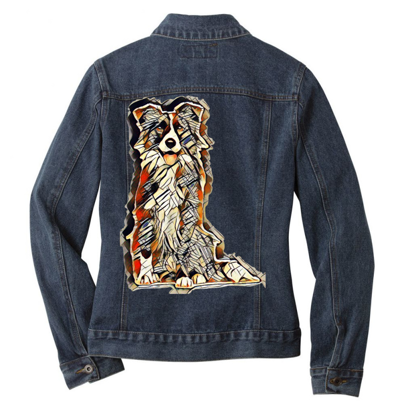 Border Dog Isolated Happy Ladies Denim Jacket by Kemnabi | Artistshot