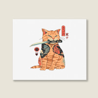 Japanese Samurai Ninja Cat Kawaii Tattoo Graphic Pullover Hoodie Landscape Canvas Print | Artistshot