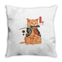 Japanese Samurai Ninja Cat Kawaii Tattoo Graphic Pullover Hoodie Throw Pillow | Artistshot