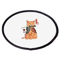 Japanese Samurai Ninja Cat Kawaii Tattoo Graphic Pullover Hoodie Oval Patch | Artistshot