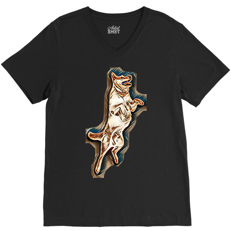 Jump Isolated Side Animal V-Neck Tee by Kemnabi | Artistshot