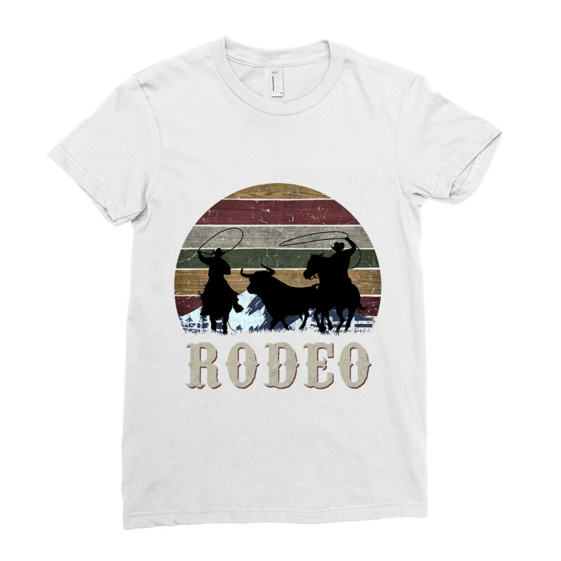 Bucking Rodeo Cowboy Team Roping Horse Riding Retro Long Sleeve T Shir Ladies Fitted T-Shirt by sieuduong86 | Artistshot