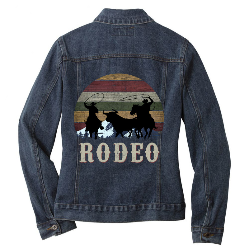 Bucking Rodeo Cowboy Team Roping Horse Riding Retro Long Sleeve T Shir Ladies Denim Jacket by sieuduong86 | Artistshot