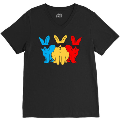 Hip Hop Trio Bunnies Shades Funny Hipster Easter V-neck Tee Designed By Danieart