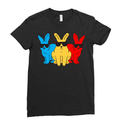 Hip Hop Trio Bunnies Shades Funny Hipster Easter Ladies Fitted T-shirt Designed By Danieart