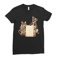 Cat And Dog Together Holding Blank Cardboard Sign To Enter Your Messag Ladies Fitted T-shirt | Artistshot