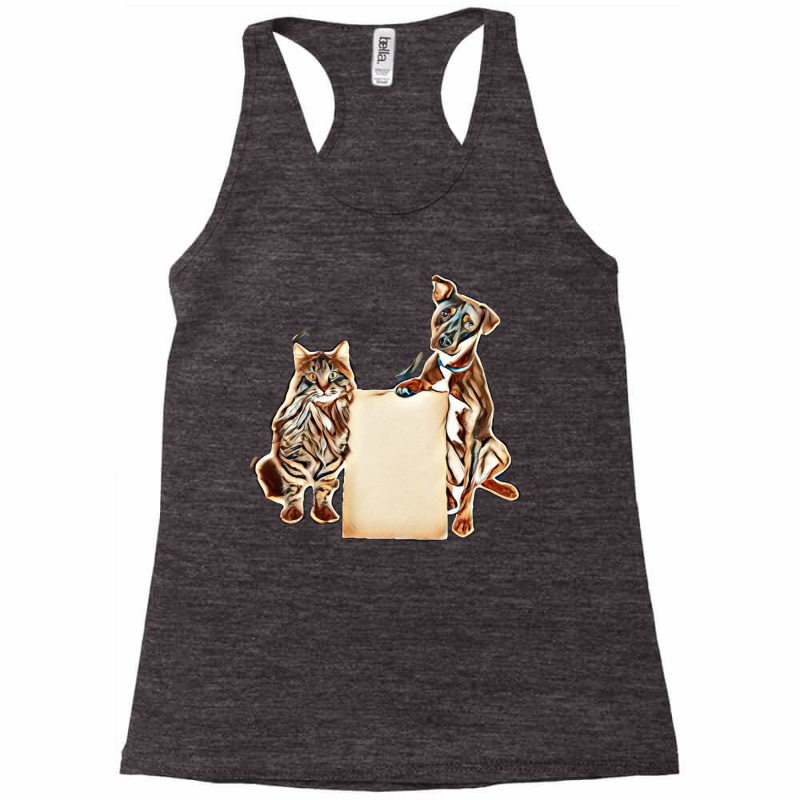 Cat And Dog Together Holding Blank Cardboard Sign To Enter Your Messag Racerback Tank by Kemnabi | Artistshot