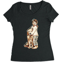 Little Girl With Dog Women's Triblend Scoop T-shirt | Artistshot