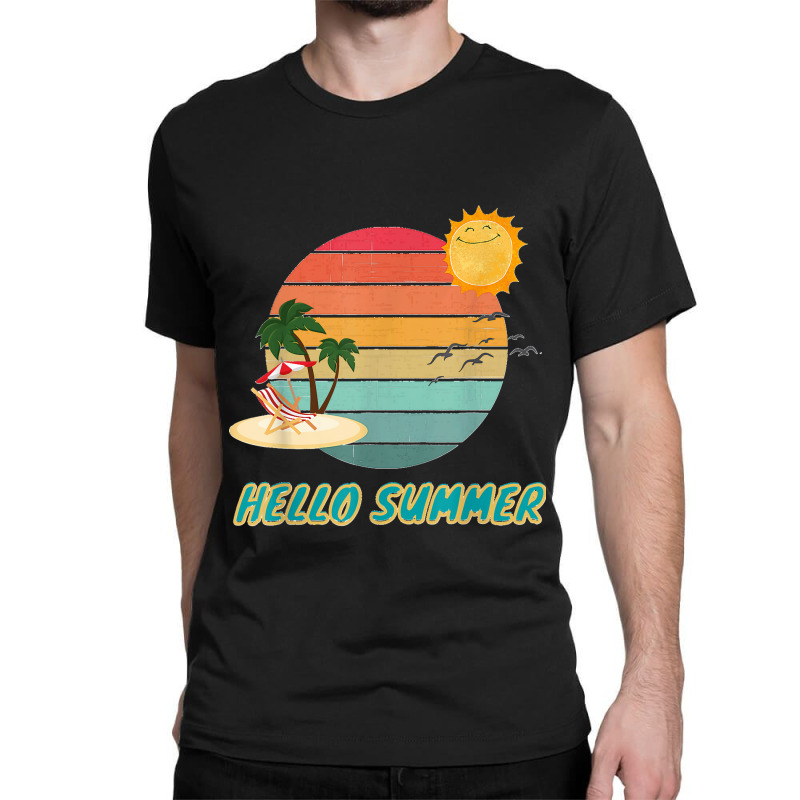 Hello Summer Vacation Palm Tree Sun Birds And Sea Classic T-shirt by WirtzRichard | Artistshot