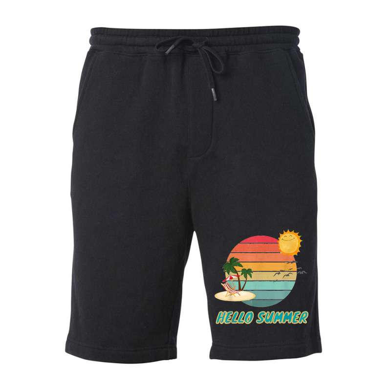 Hello Summer Vacation Palm Tree Sun Birds And Sea Fleece Short by WirtzRichard | Artistshot