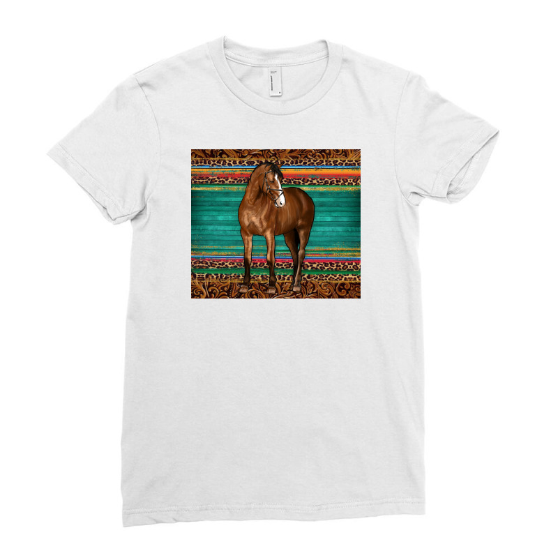 Western Horse Serape  Leather Leopard Ladies Fitted T-Shirt by BarkalooDesign | Artistshot