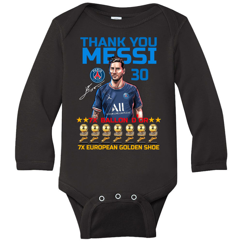 Ballon D'or 2021 Thank You Messi 30 Number 7x Golden Shoe Long Sleeve Baby Bodysuit | Artistshot