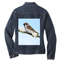 House Sparrow Bird Birder Birdlover Birdwatcher Biologist Premium Ladies Denim Jacket | Artistshot