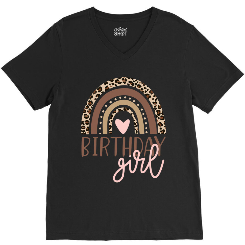 Birthday Girl Leopard Rainbow Birthday Party Family , Best Gift, Costu V-neck Tee | Artistshot