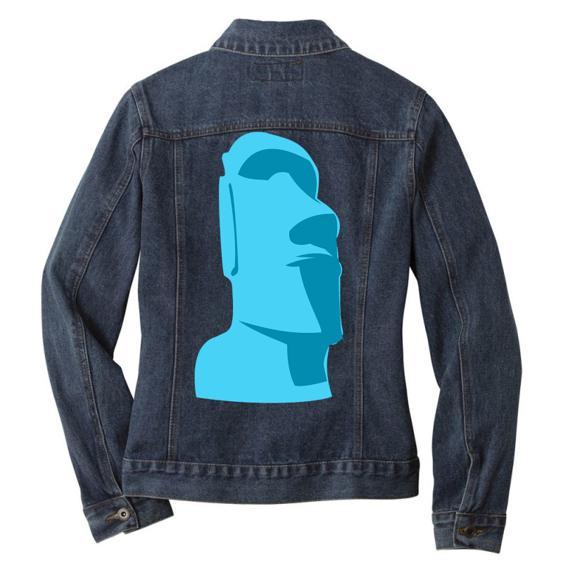 Blue Tiki Moai Easter Island Hawaiian Luau Gift Long Sleeve T Shirt Ladies Denim Jacket | Artistshot