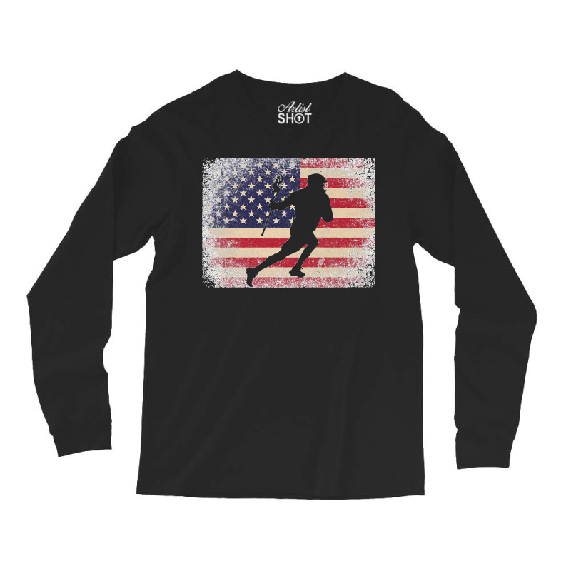 Lacrosse 4th Of July Gift American Flag Usa  Ball Stick Premium Long Sleeve Shirts by EaglesonBonnie | Artistshot