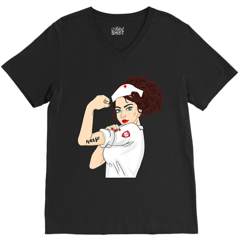 Womens Nurse Strong Woman Warrior Love Nursing T Shirt V-neck Tee | Artistshot