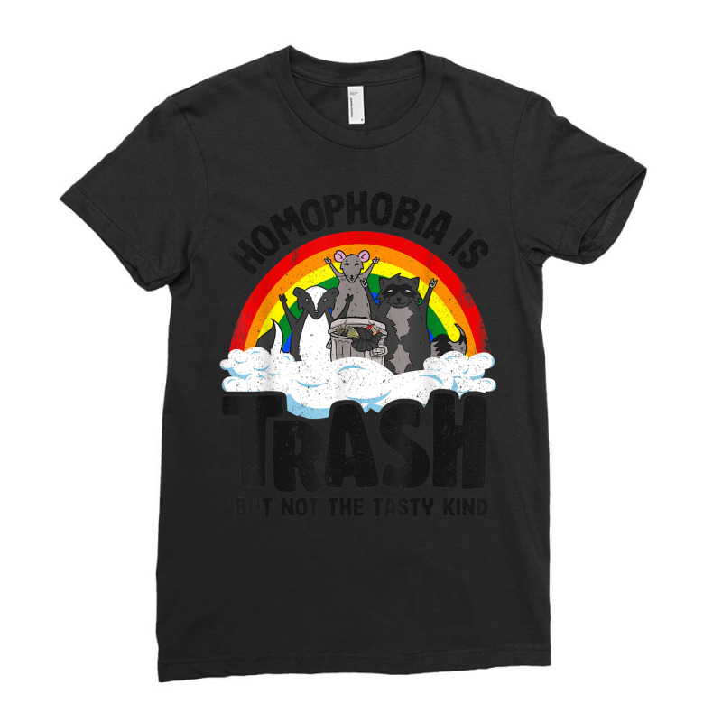 Homophobia Is Trash Gay Pride Raccoon Opossum Ally Lgbt T Shirt Ladies Fitted T-Shirt by KaseeDheera | Artistshot