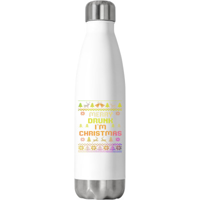 Merry Drunk Ugly Christmas Stainless Steel Water Bottle Designed By Bariteau Hannah