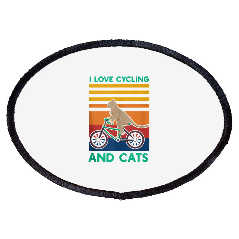 I Love Cycling And Cats Riding Bicycle Cyclist Kitty Lover Tank Top Oval Patch | Artistshot