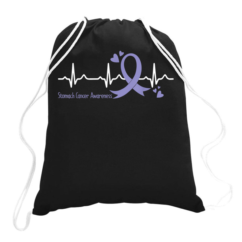 Heartbeat Periwinkle Blue Ribbon Stomach Cancer Awareness T Shirt Drawstring Bags | Artistshot