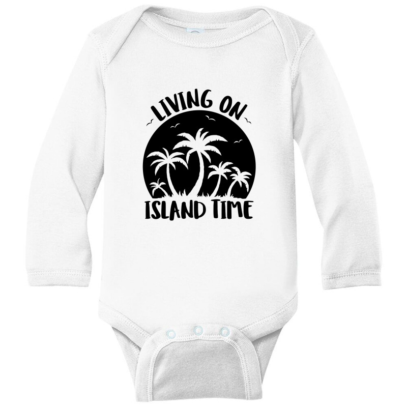 Living On Island Time Palm Trees And Sunset Black Long Sleeve Baby Bodysuit by satekiong | Artistshot