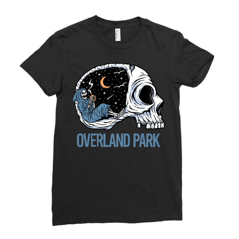 Overland Park T  Shirt Chilling Skeleton Overland Park T  Shirt Ladies Fitted T-Shirt by lizardgasp | Artistshot