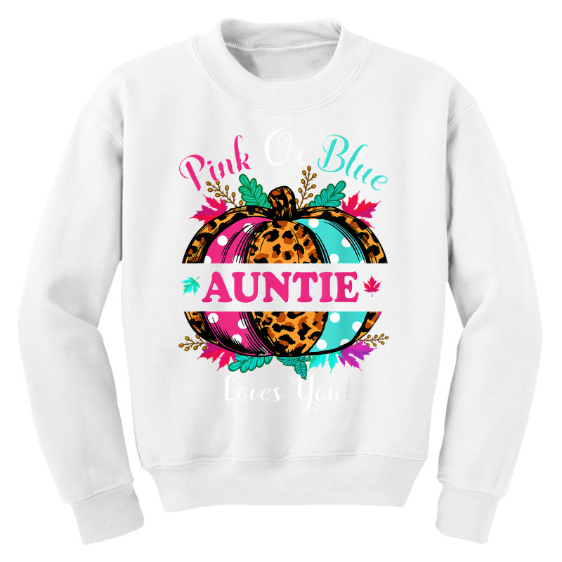 Pink Or Blue Auntie Loves You Leopard Pumpkin Fall Season T Shirt Youth Sweatshirt by ebonycry | Artistshot