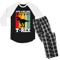 Just A Boy Who Loves T Rex Dinosaur Premium Men's 3/4 Sleeve Pajama Set | Artistshot