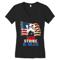 Patriotic Bowling 4th Of July Red Strike & Blue Usa Flag Women's V-neck T-shirt | Artistshot