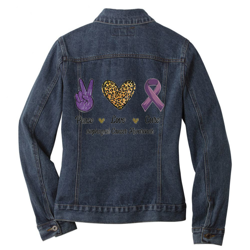 Peace Love Cure Esophageal Cancer Awareness Warrior Leopard Ladies Denim Jacket by EaglesonBonnie | Artistshot